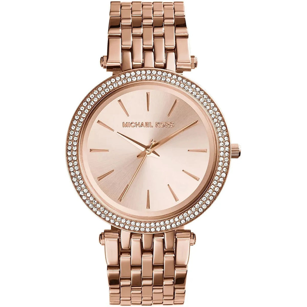 Michael Kors MK3192 Darci rose gold watch front view with rose gold dial