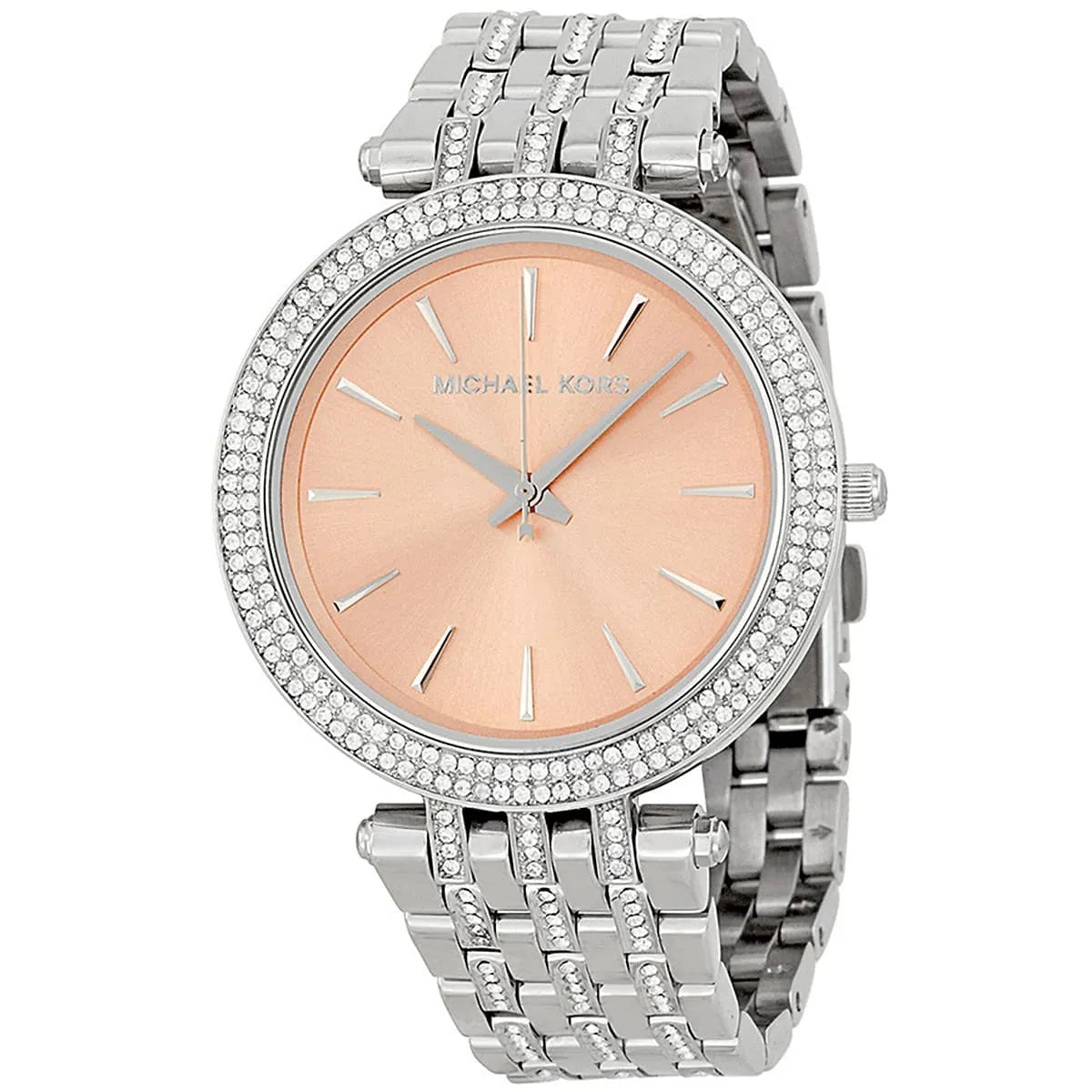 Michael Kors MK3218 beige dial close-up with crystal detail
