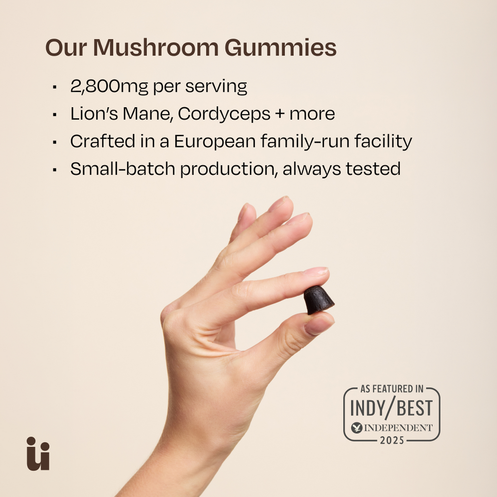Mushroom gummies product USP information graphic