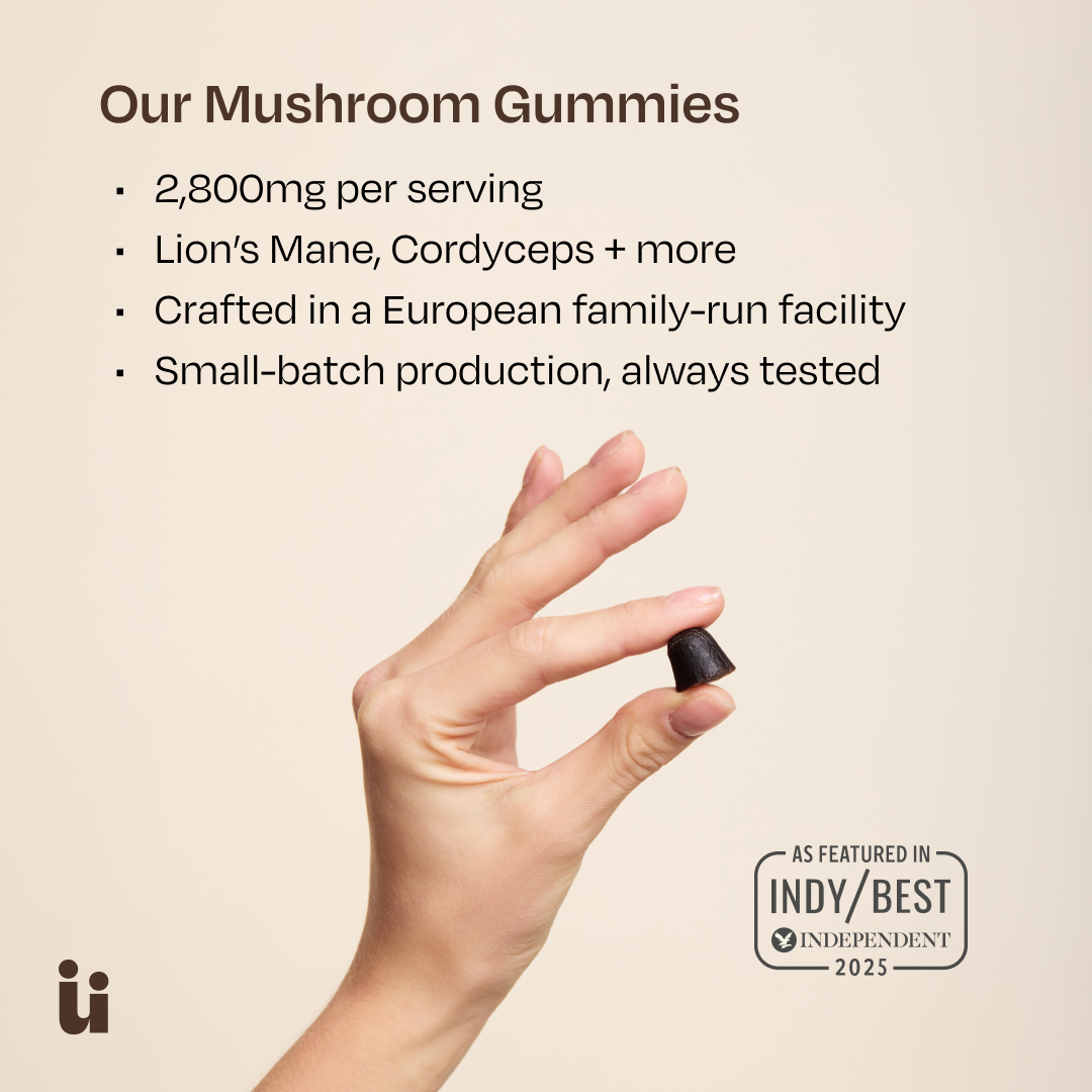 Mushroom gummies product USP information graphic
