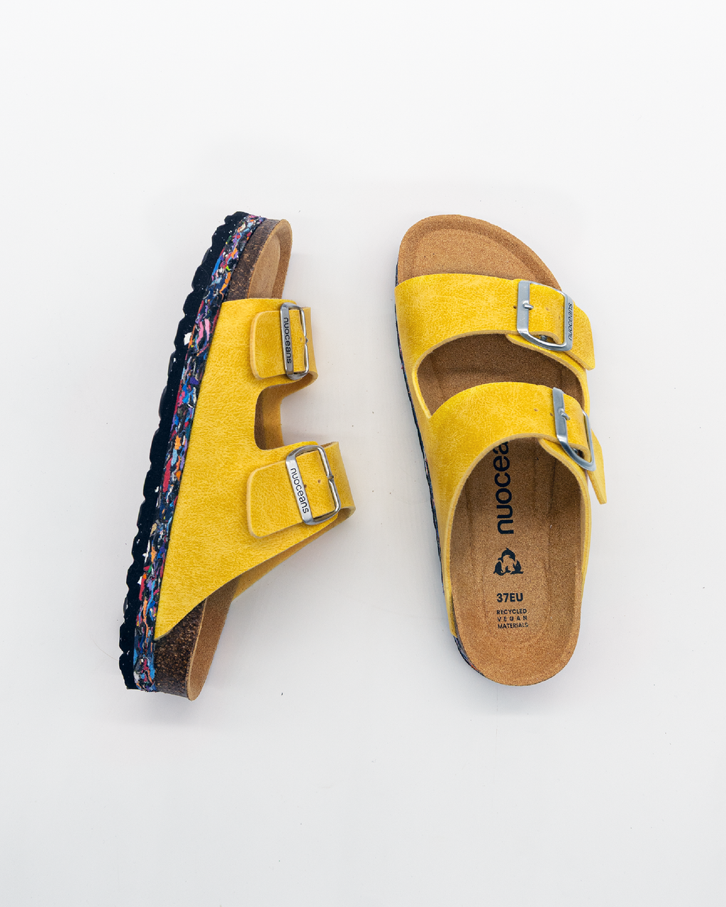 Nuoceans YUZU yellow vegan leather sandal side view