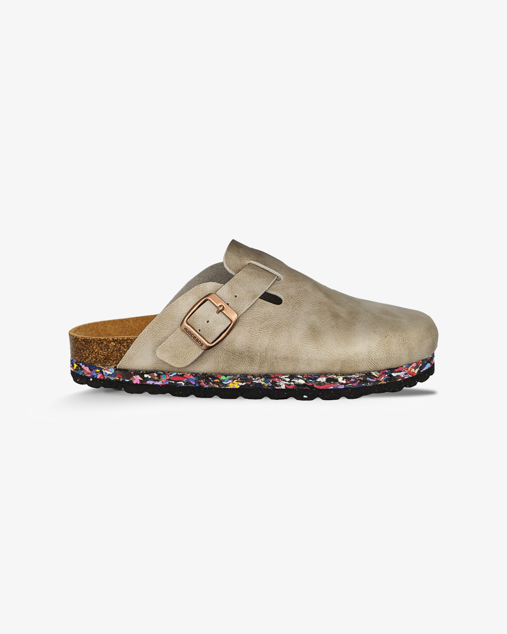 Nuoceans STONE recycled vegan leather clog in taupe main product image