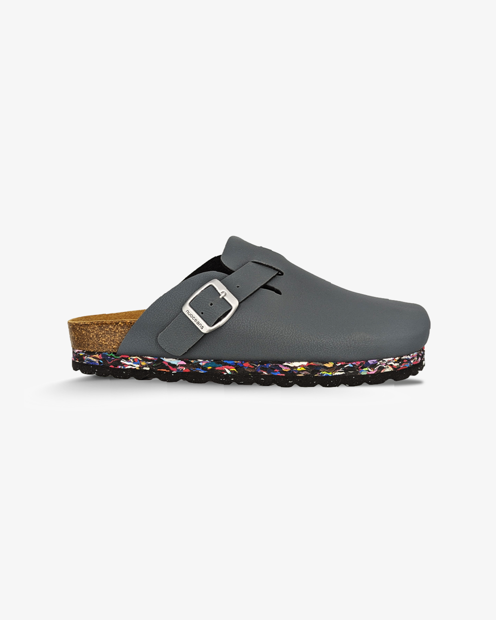 Nuoceans SMOKE recycled vegan leather clog in grey blue main product image