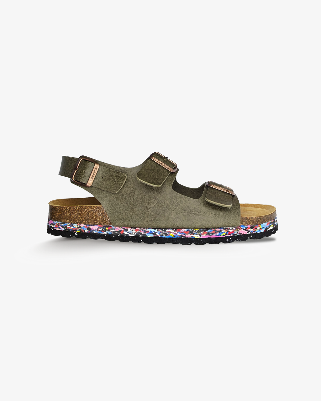 Nuoceans MOSSY recycled vegan leather backstrap sandal in khaki main product image