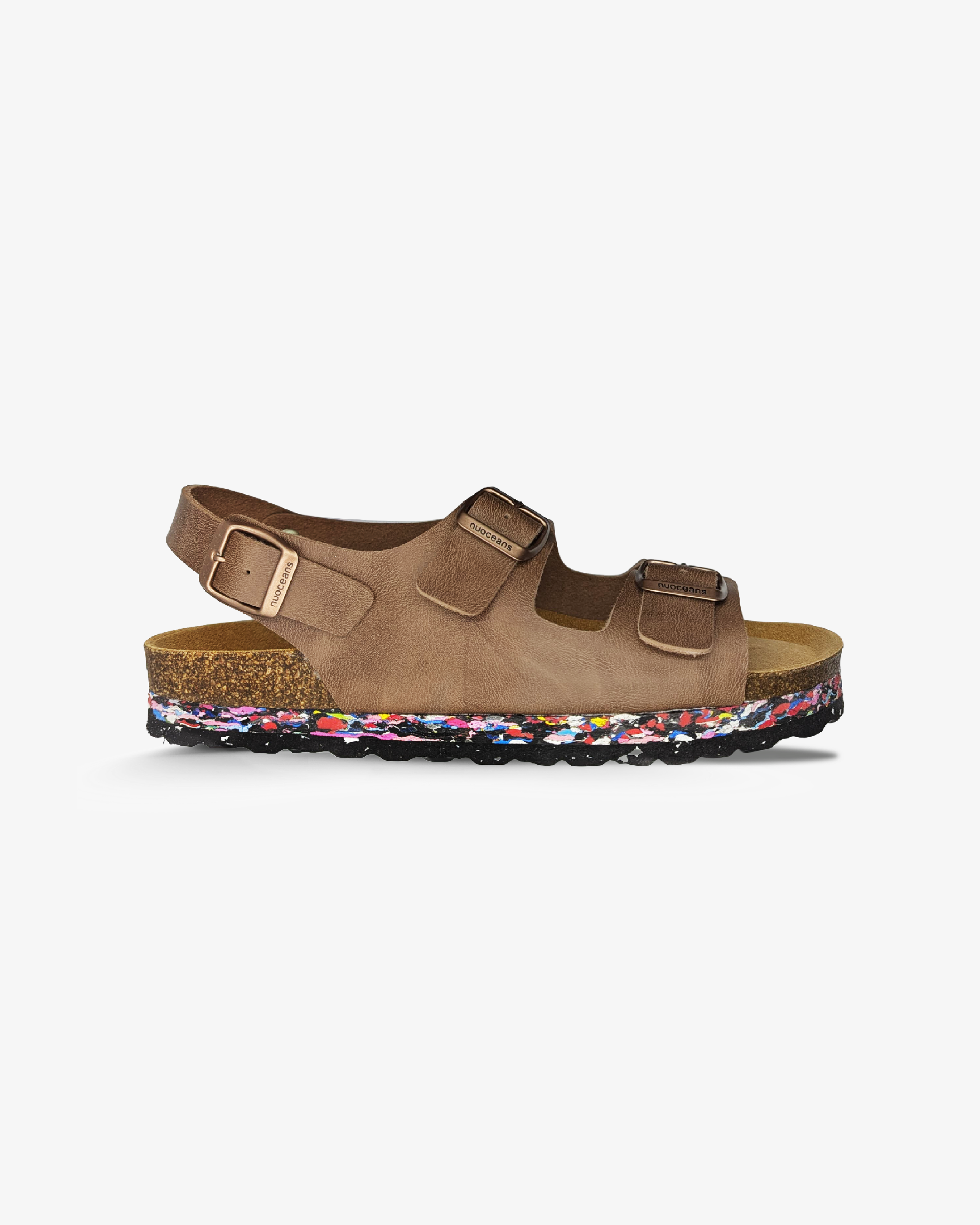 Nuoceans HAZEL recycled vegan leather backstrap sandal in brown main product image