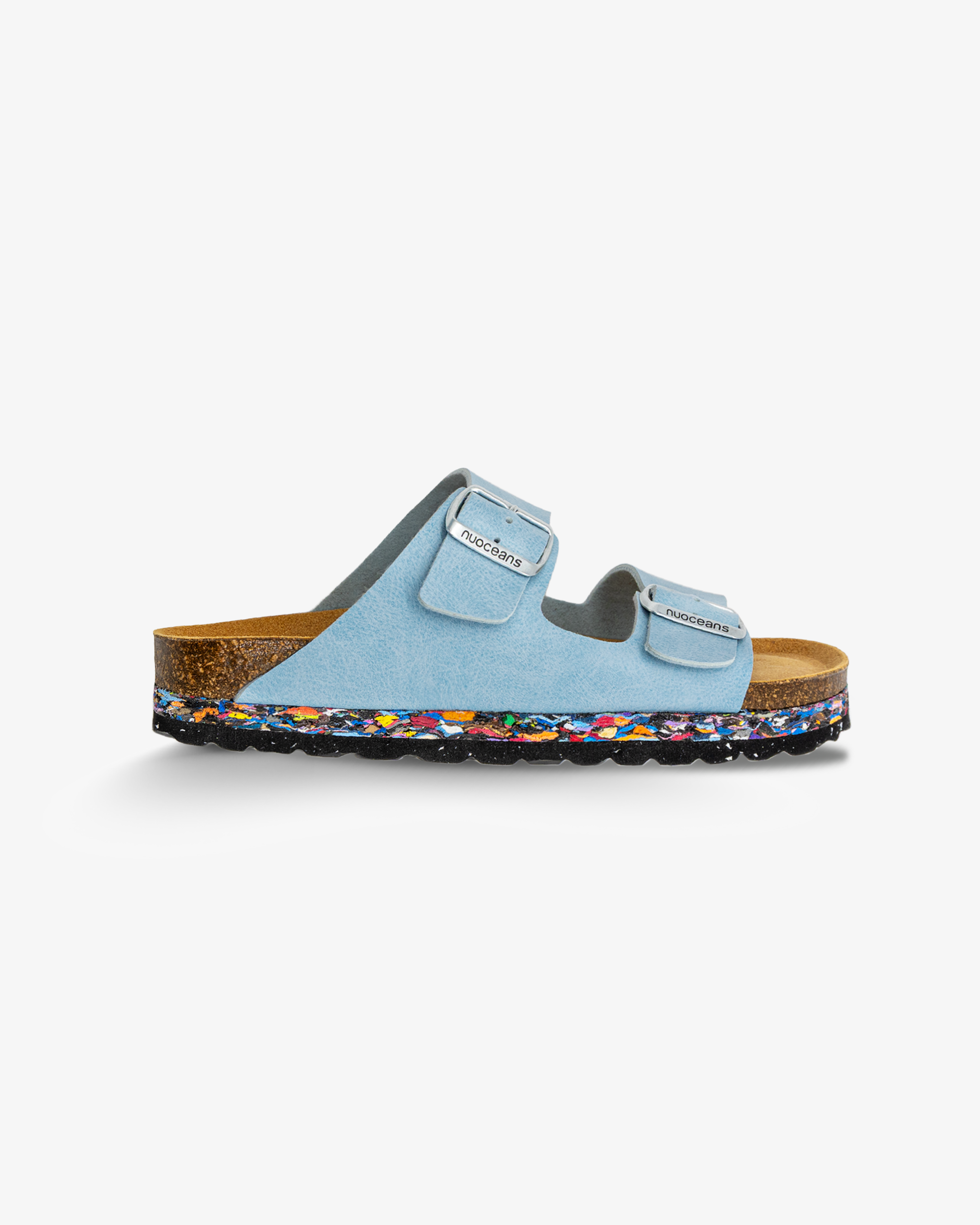 Nuoceans SKYE recycled vegan leather sandal in light blue main product image