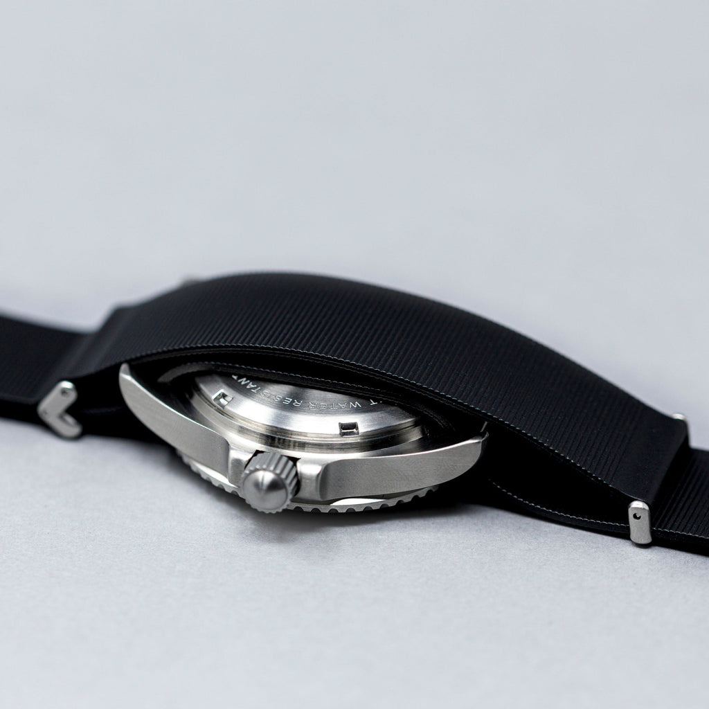 Rotate North black rubber NATO strap detail