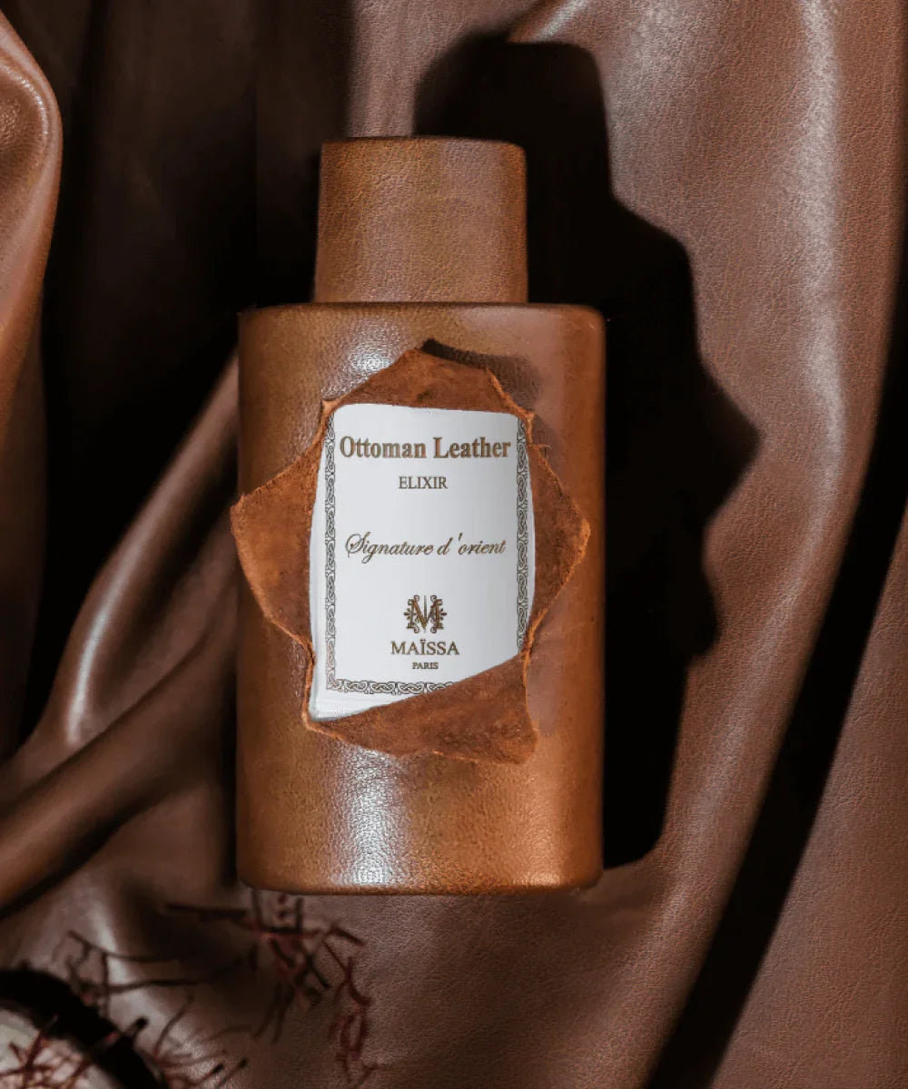 Maïssa Ottoman Leather Extrait de Parfum bottle and packaging detail