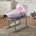 Pink dimple grey wicker Moses basket with stand for newborn baby