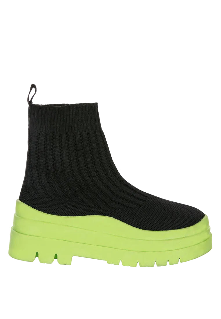 Kenike Quavo black green knitted platform chunky boots variant