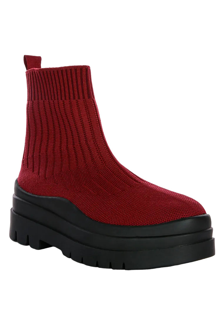 Kenike Quavo burgundy black knitted chunky boots side profile