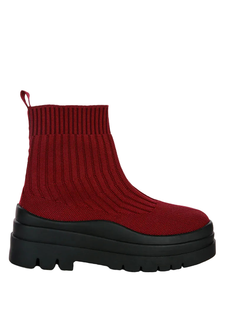 Kenike Quavo burgundy black knitted platform chunky boots variant