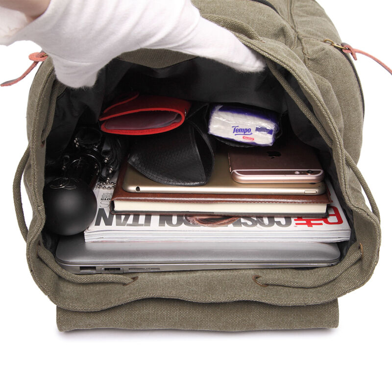 Kenike canvas leather backpack interior compartment detail