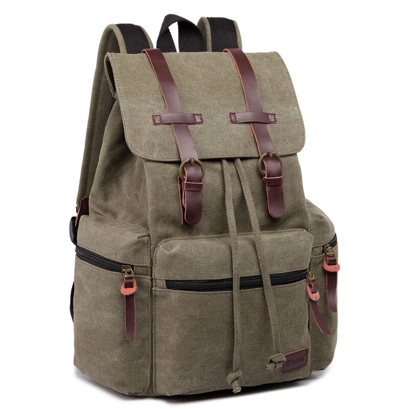 Kenike canvas leather rucksack front pocket detail