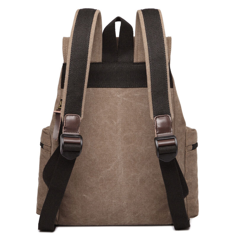Kenike coffee canvas leather backpack bottom detail