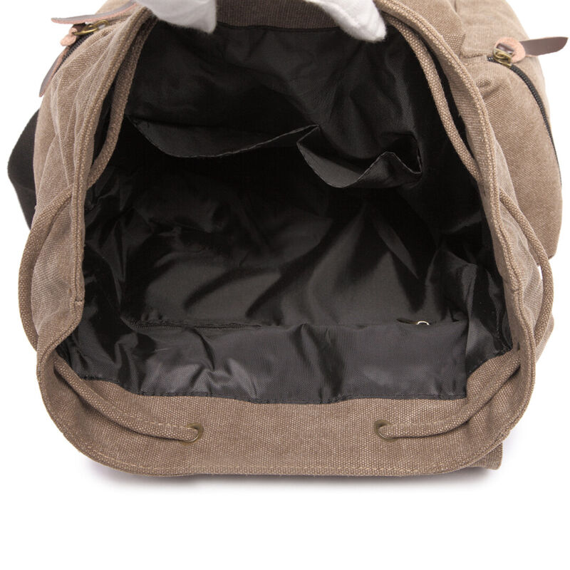 Kenike coffee canvas leather backpack storage detail