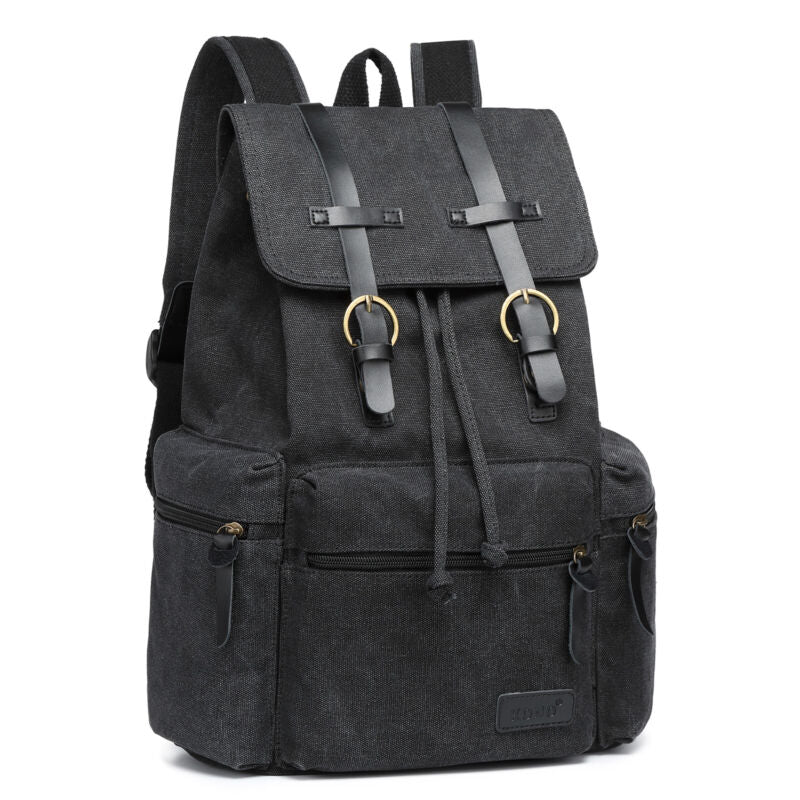 Kenike leather canvas rucksack handle and strap detail