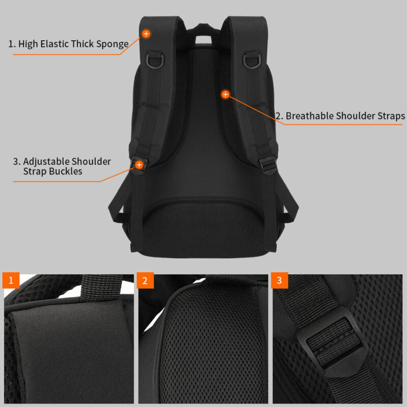 Kenike men's backpack strap and handle detail