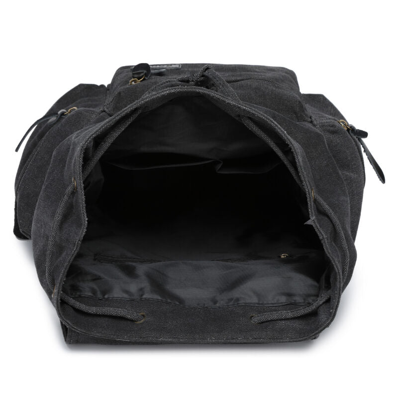 Kenike large canvas leather backpack side storage detail