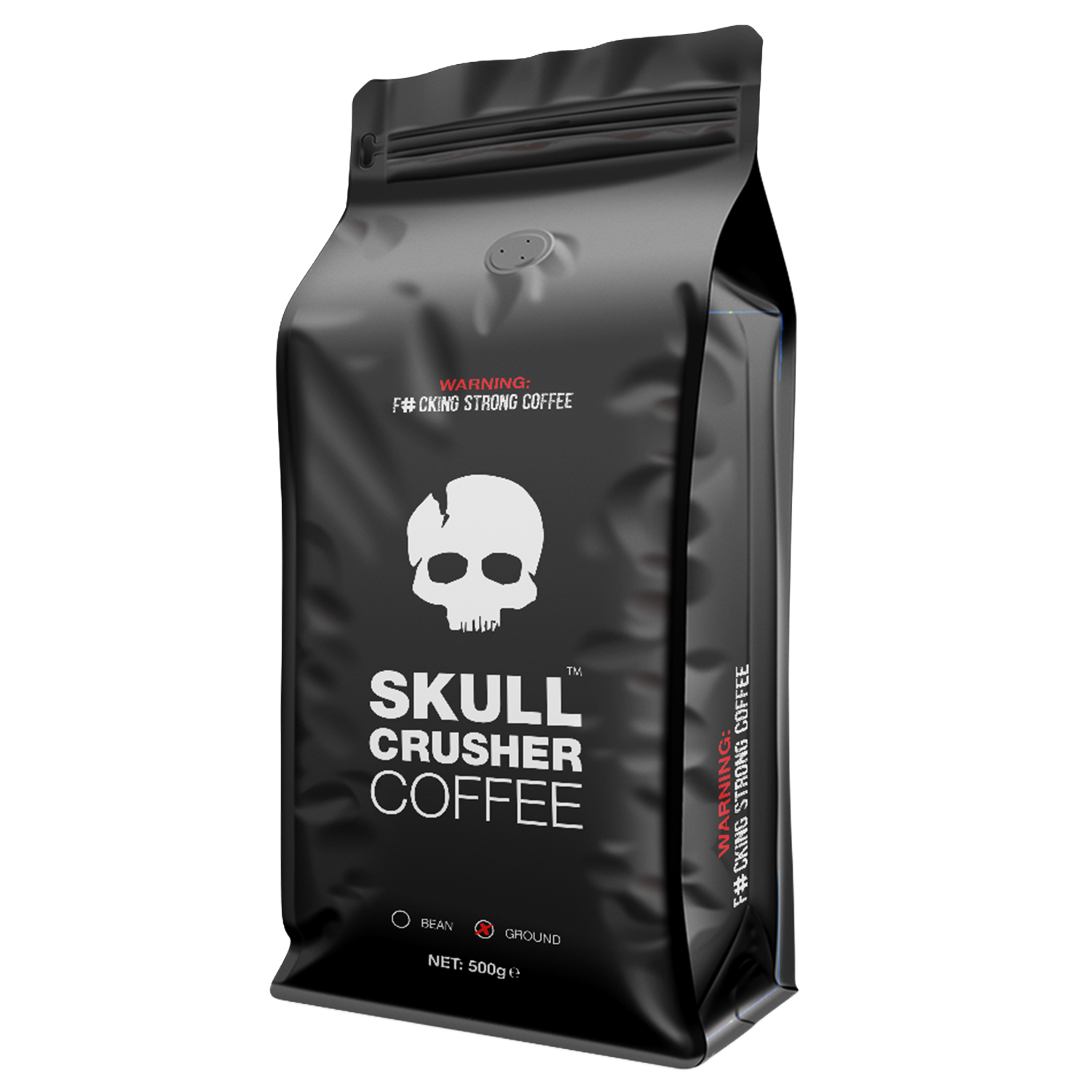 Skull Crusher high caffeine dark roast coffee in ground or whole bean options