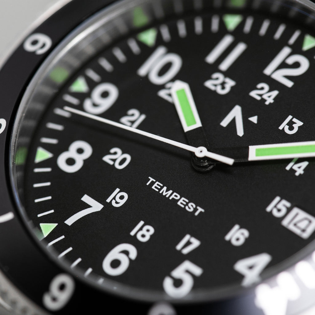 Rotate North Tempest Quartz Navigator watch dial detail
