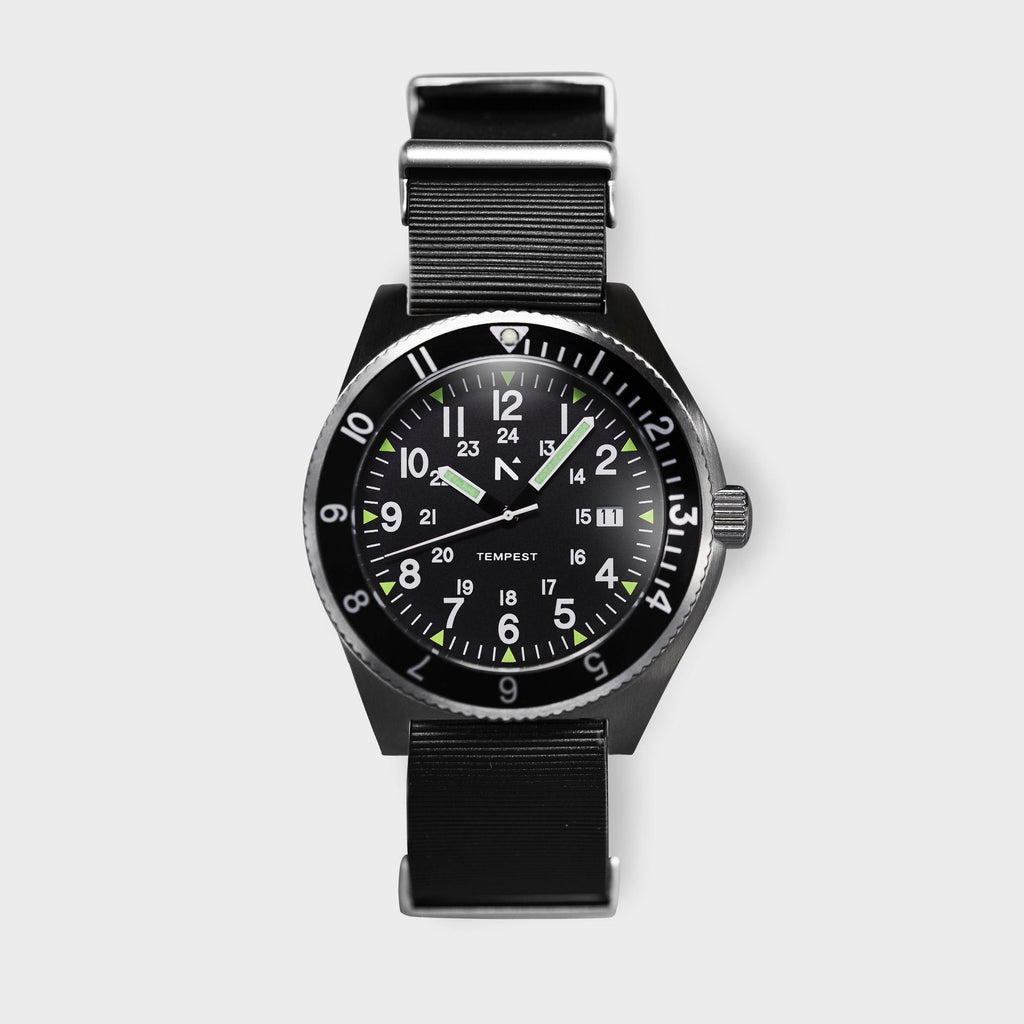 Rotate North Tempest Quartz Navigator watch in Pitch Black NATO