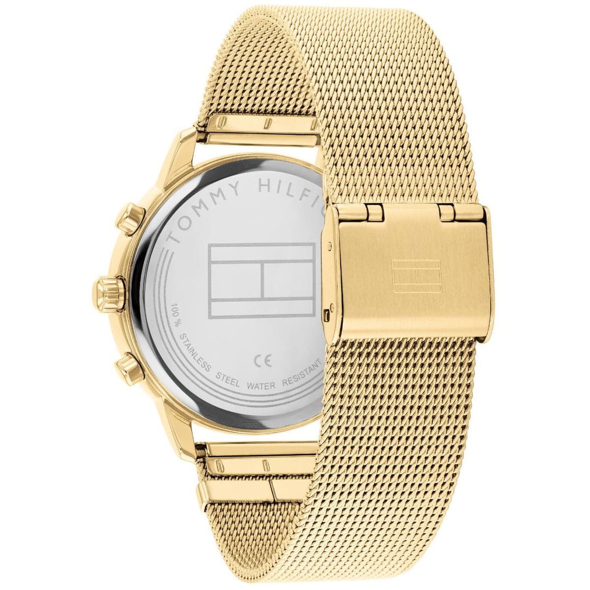 Tommy Hilfiger 1782302 gold mesh strap watch back view