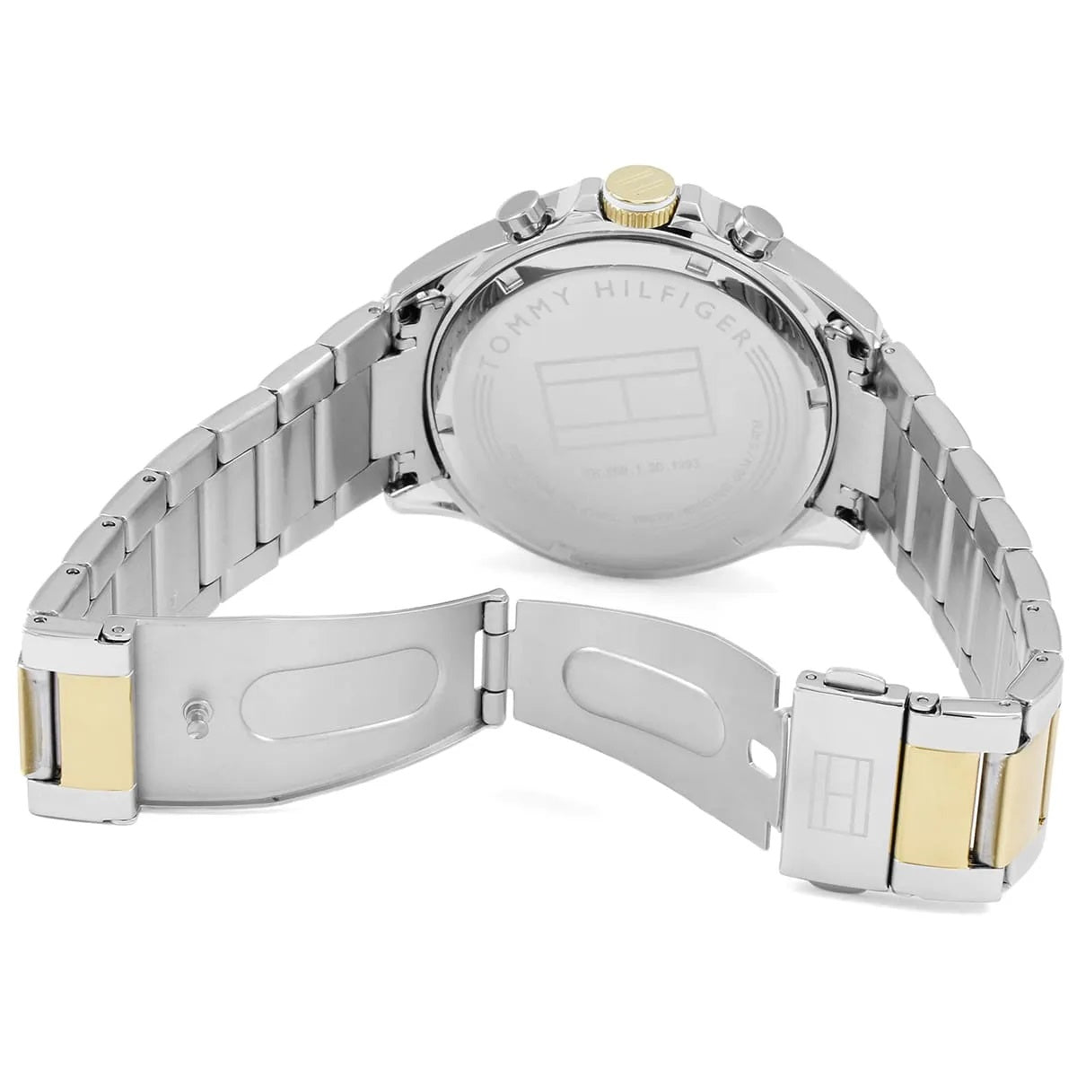 Tommy Hilfiger 1791226 two-tone watch open clasp and strap view
