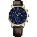 Tommy Hilfiger 1791399 Kane watch front view with blue dial and rose gold case