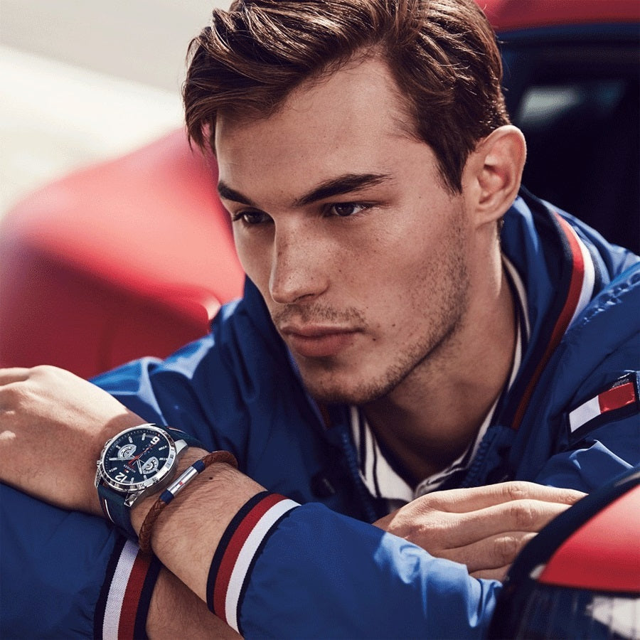 Tommy Hilfiger 1791476 blue silicone watch dial hands focus