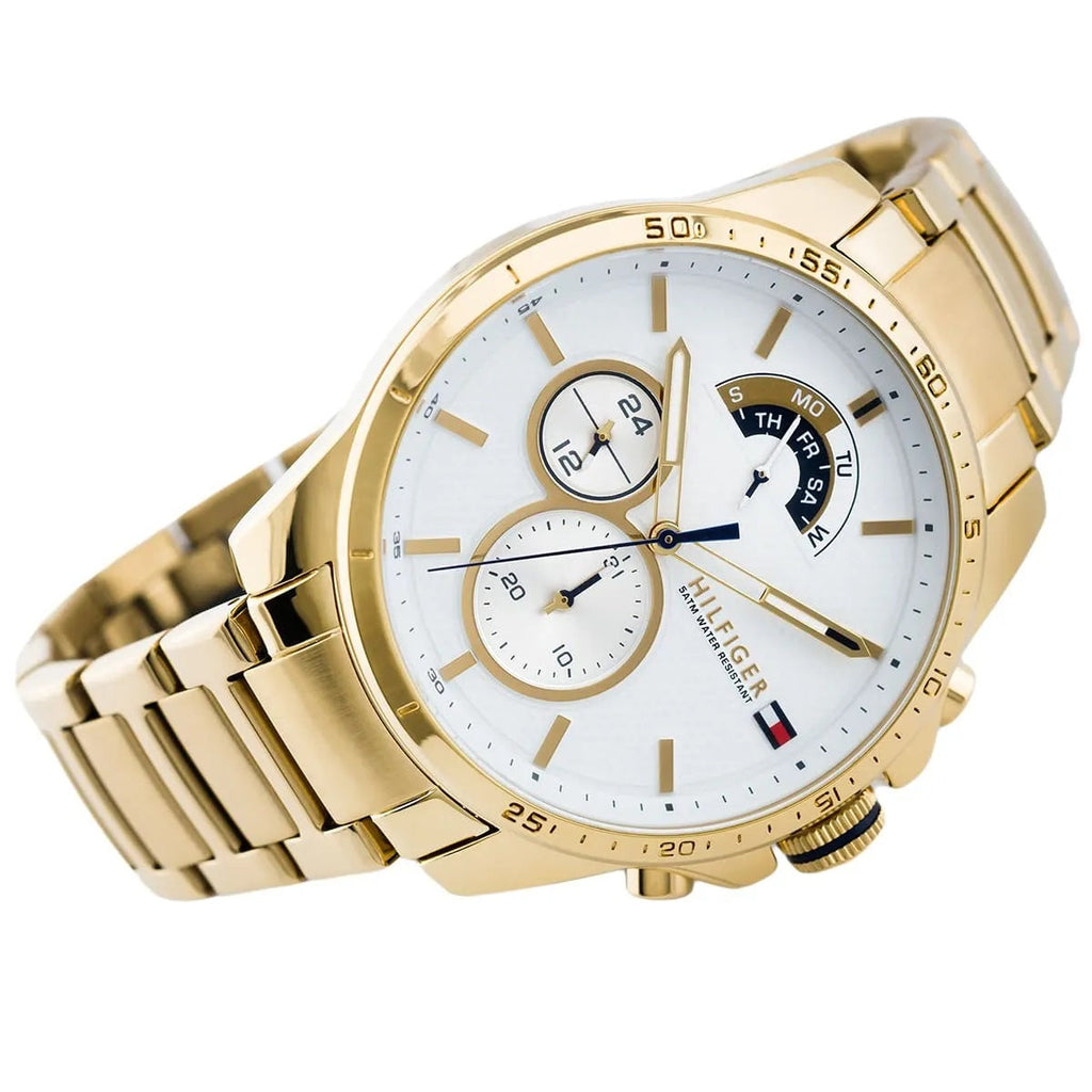 Tommy Hilfiger 1791538 men’s watch with white dial and gold strap