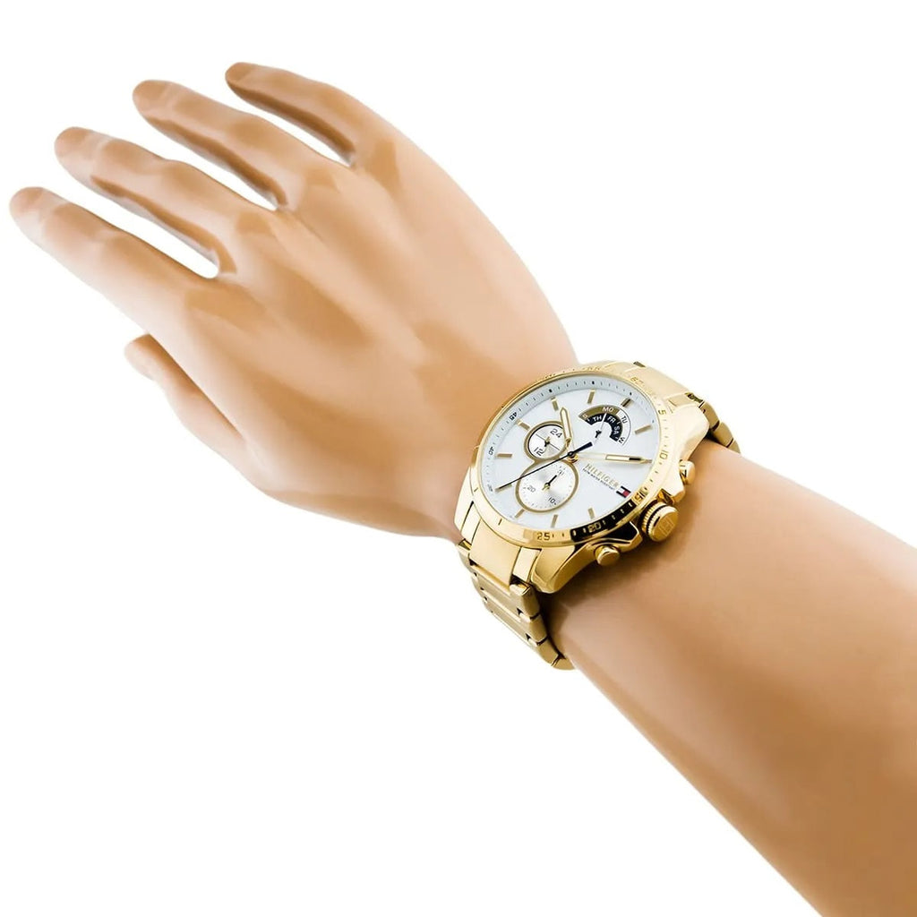 Tommy Hilfiger 1791538 Parker gold watch on wrist
