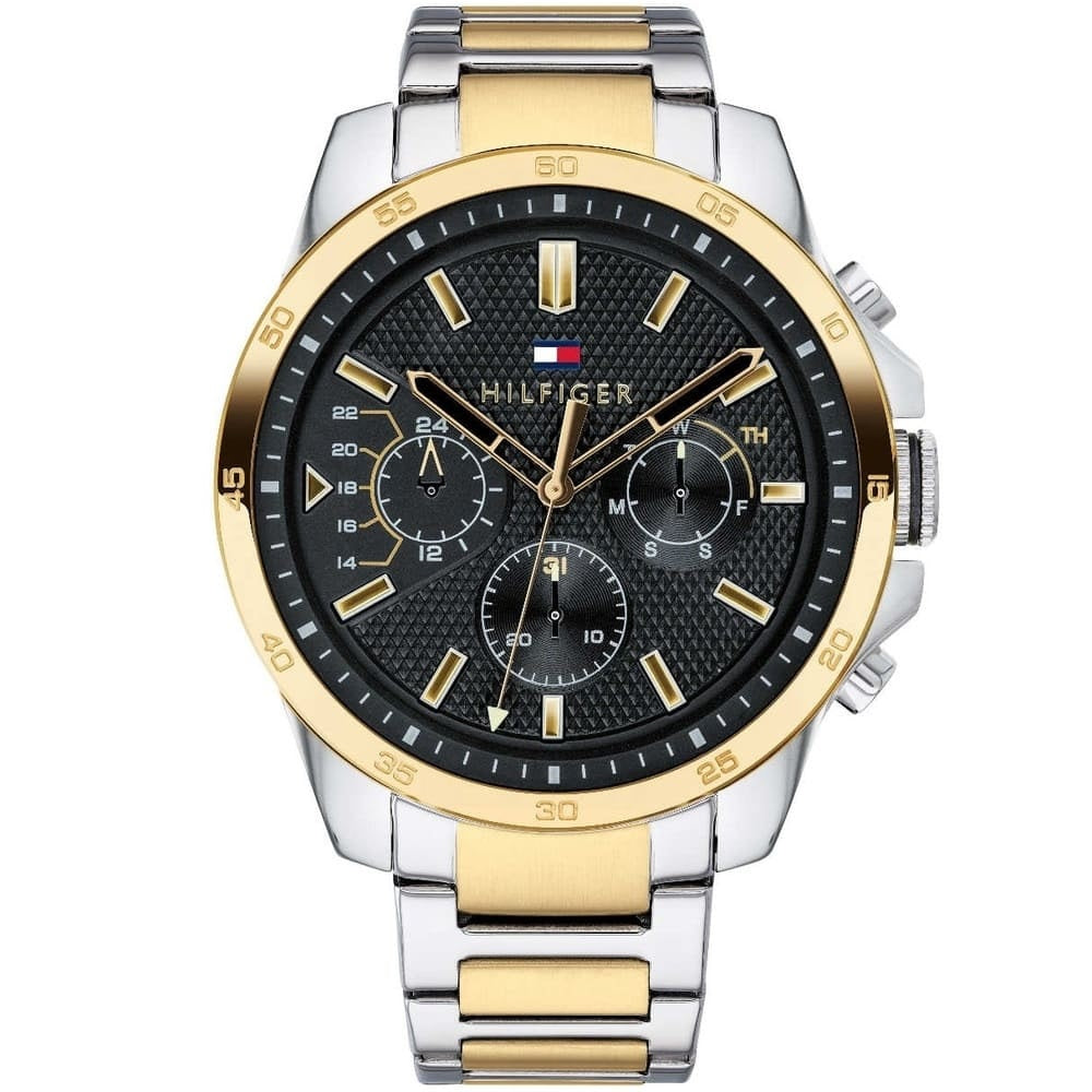 Tommy Hilfiger 1791559 Decker two-tone men’s watch front view with black dial