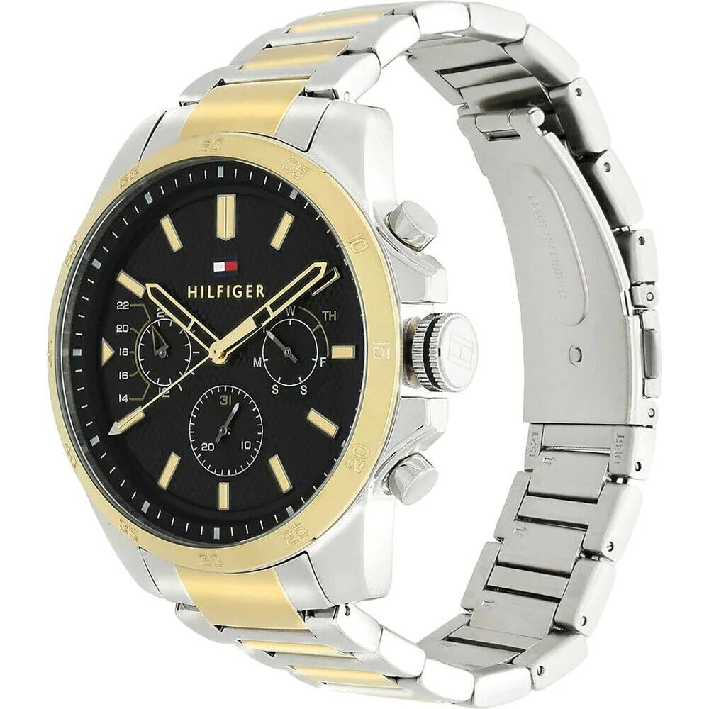 Tommy Hilfiger 1791559 men’s watch with black dial and two-tone strap