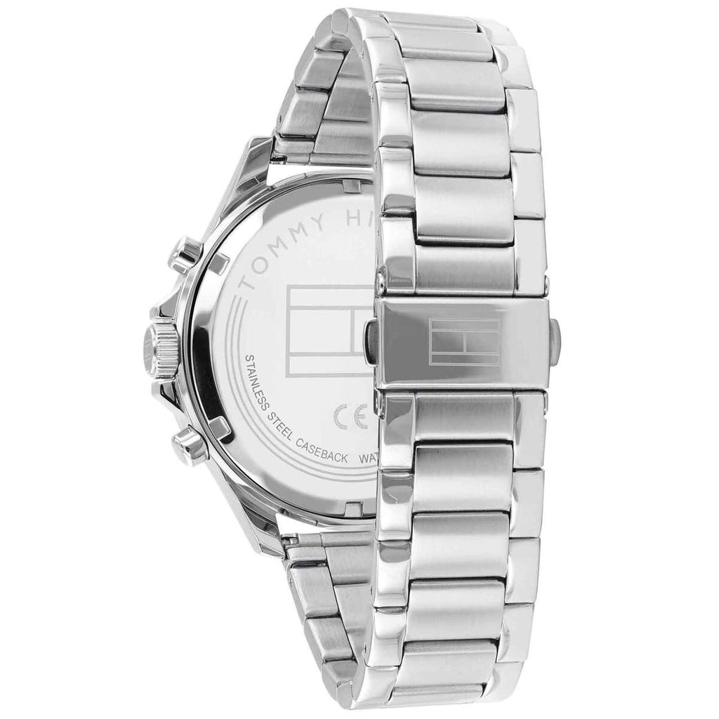 Tommy Hilfiger 1791718 watch back view with silver strap and case