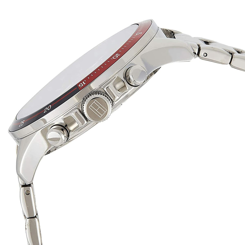 Tommy Hilfiger 1791718 watch side view with silver strap and case