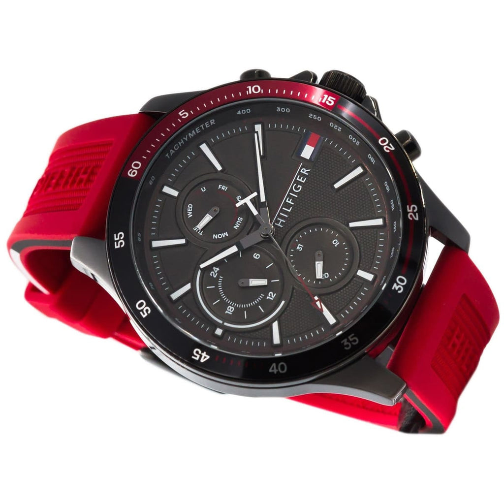 Tommy Hilfiger 1791722 Bank watch with red silicone strap and black dial