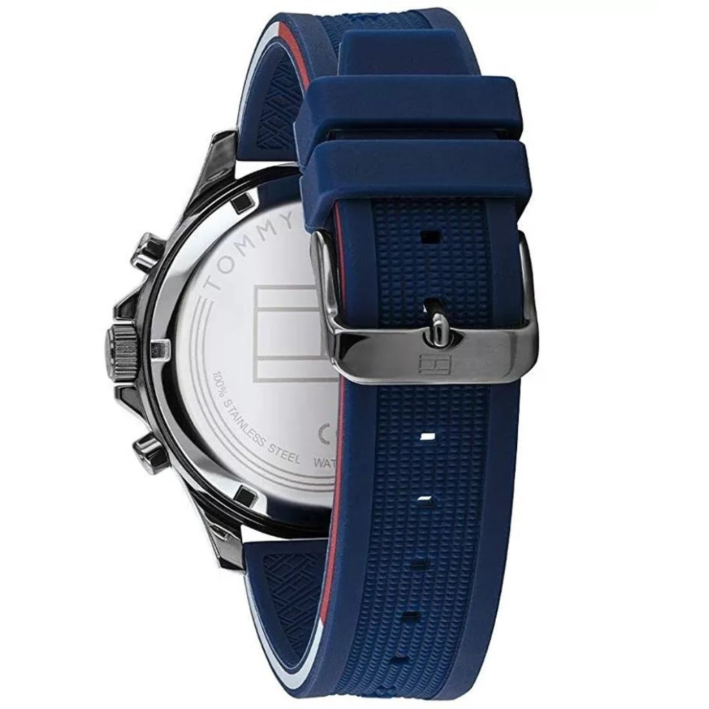 Tommy Hilfiger 1791721 men’s blue silicone strap watch back view