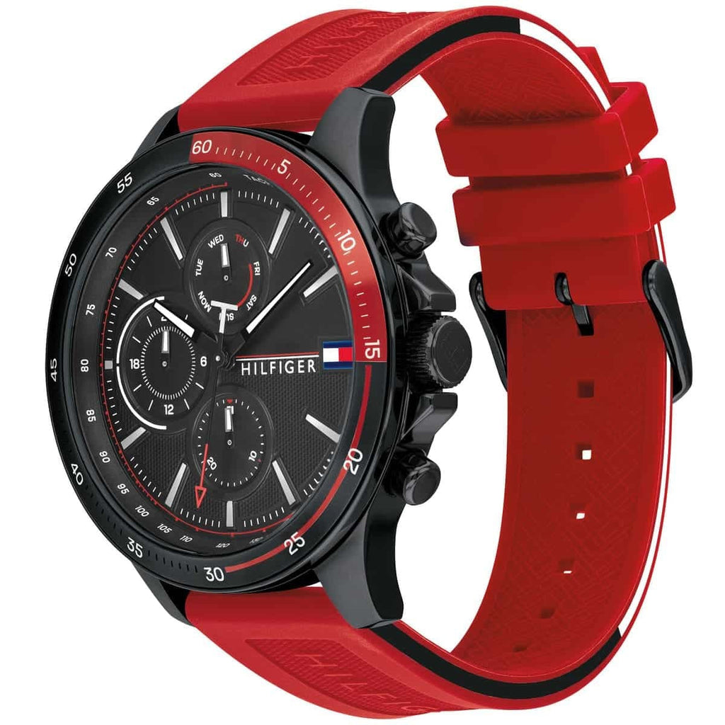 Tommy Hilfiger 1791722 red silicone strap watch side view