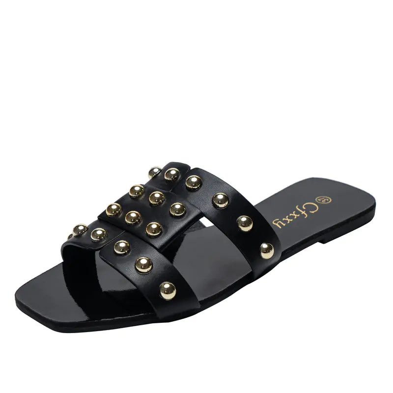 Kenike black fashion rivet flat sandals size 39 variant