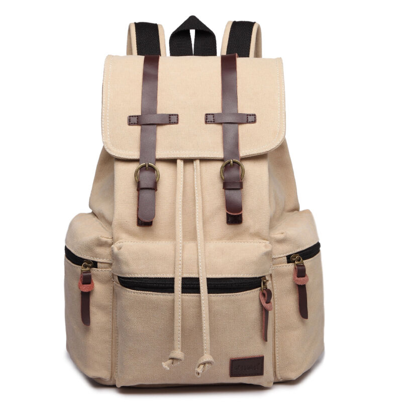 Kenike beige unisex canvas leather backpack variant