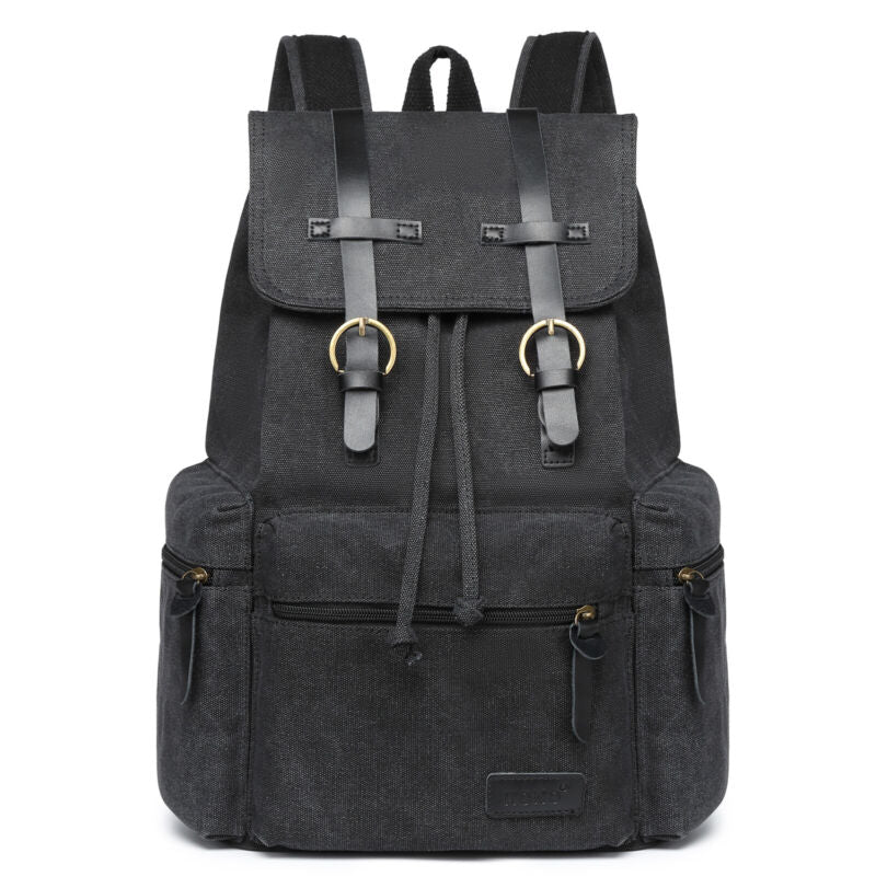 Kenike black unisex canvas leather backpack variant
