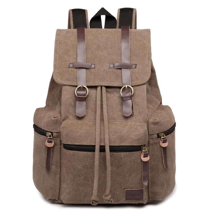 Kenike coffee unisex canvas leather backpack variant