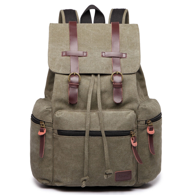 Kenike green unisex canvas leather backpack variant