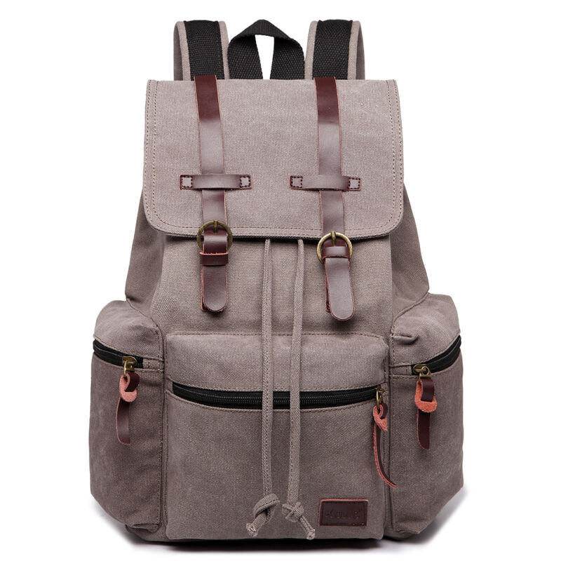 Kenike grey unisex canvas leather backpack variant
